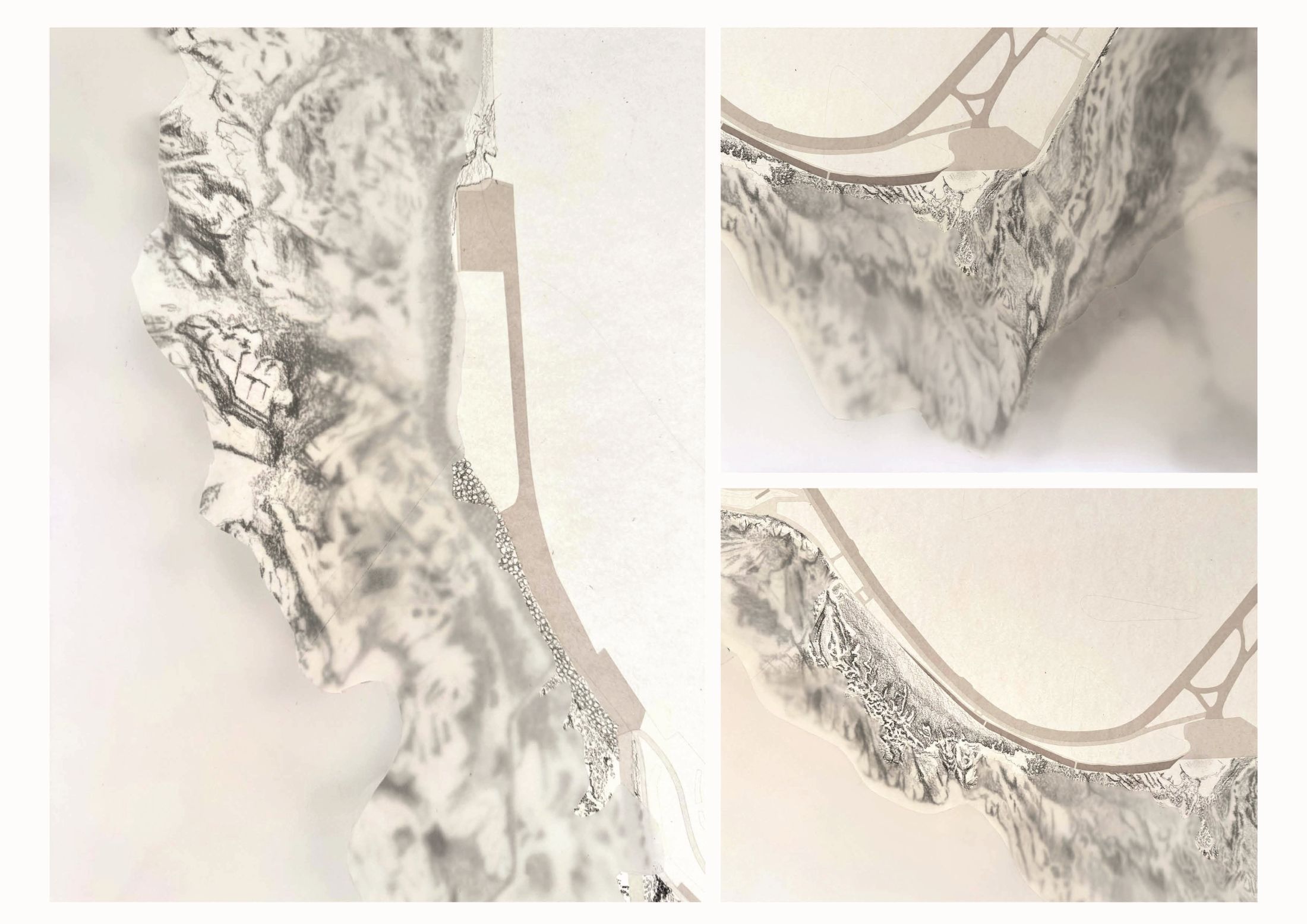 Handdrawn rock textures and trace paper showing high and low tide lines.