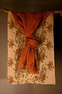 Image of curtain samples hanging on branch