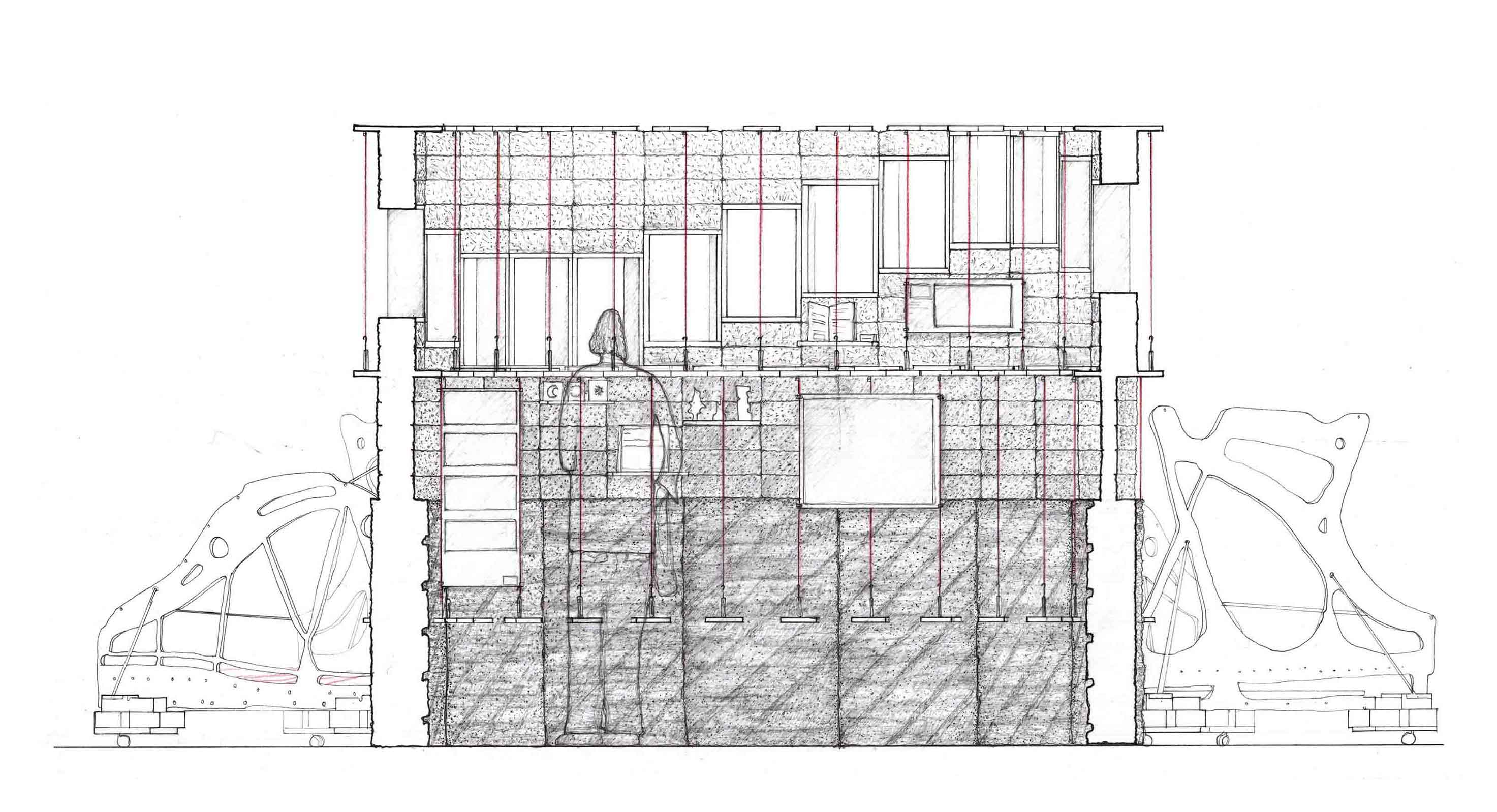 Section through Dariia at concept stage, drawn at 1:10