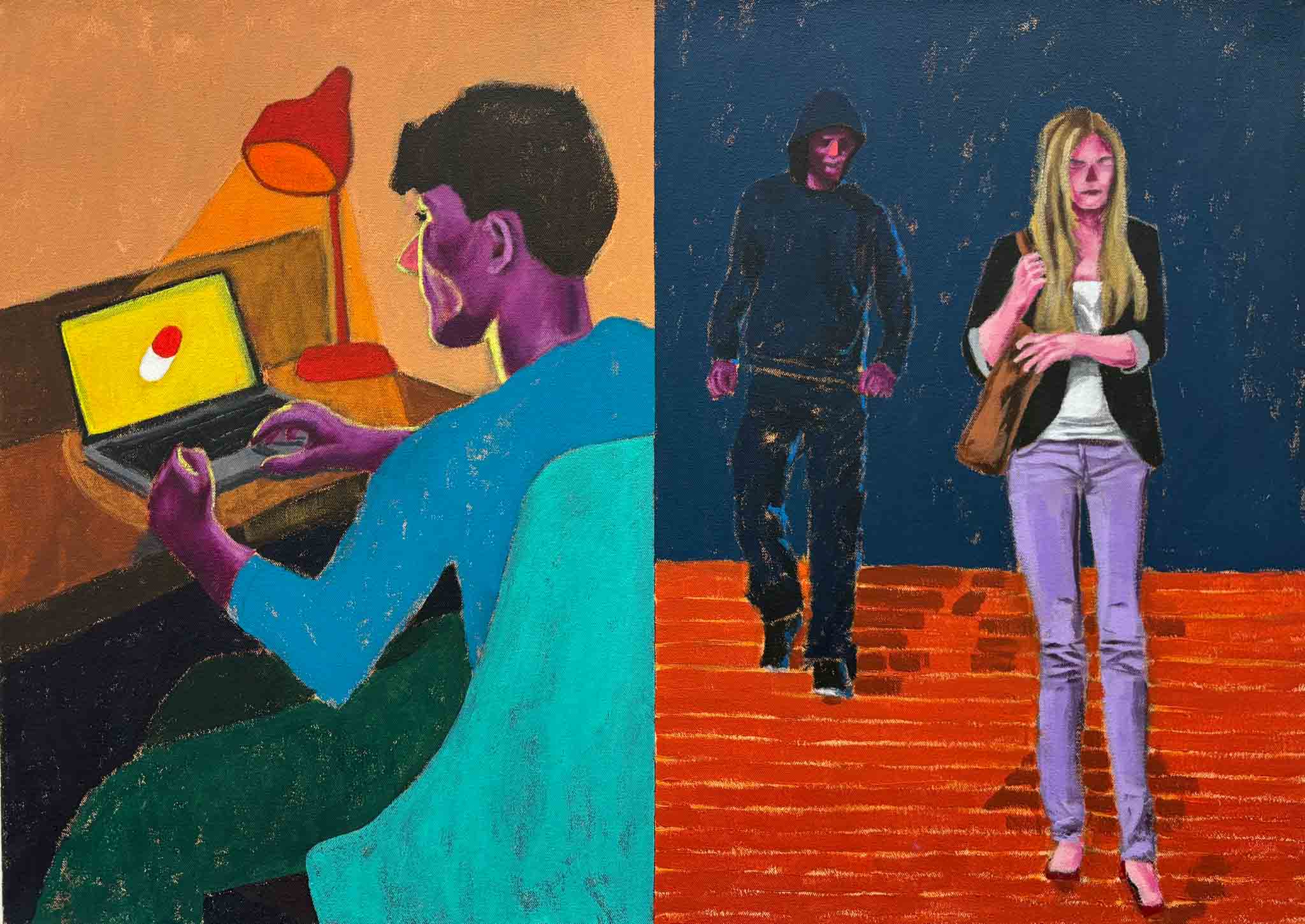 'Red Pill Rage', Acrylic painting on canvas.