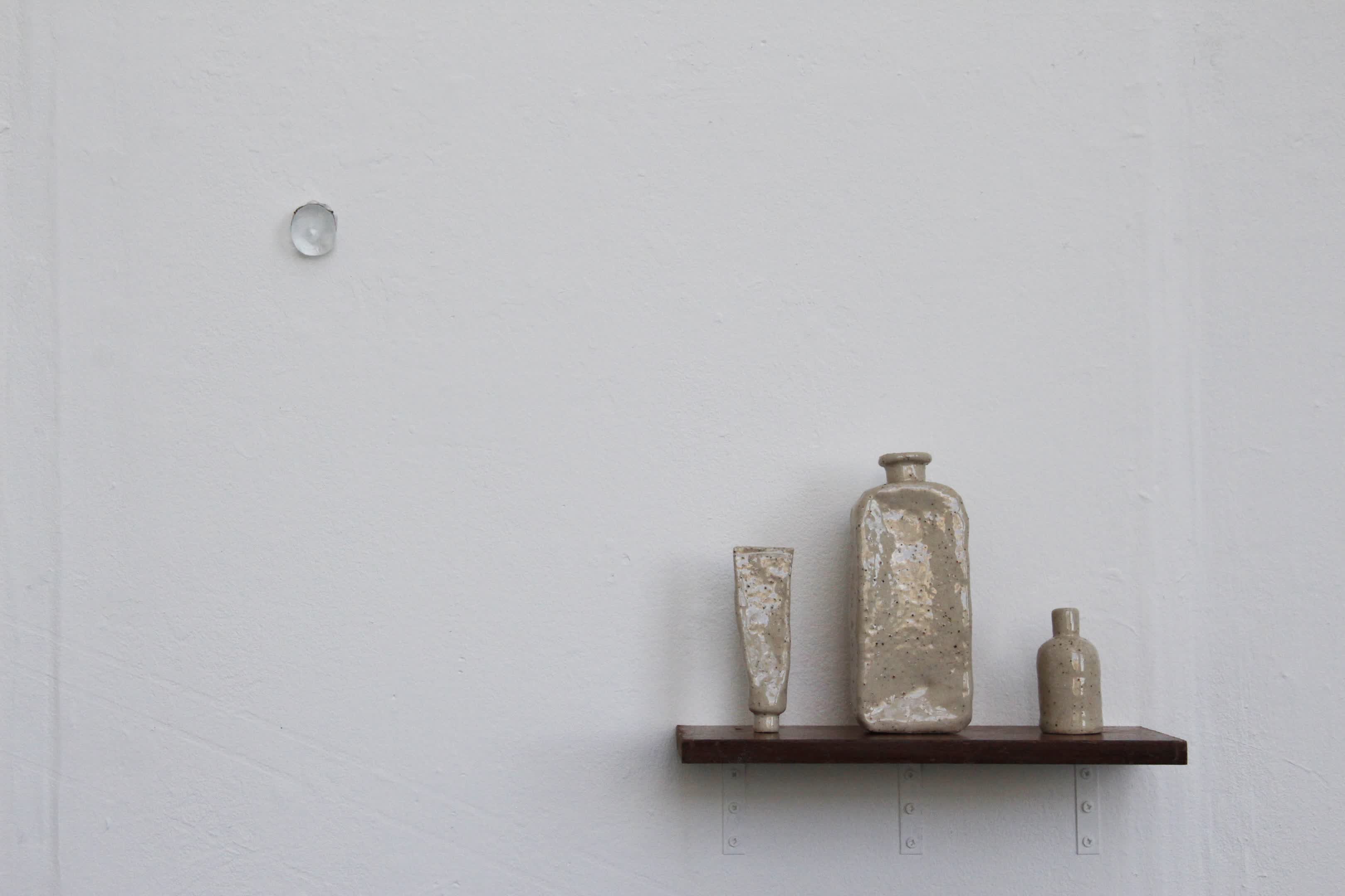 "Eye of the beholder, no the holder" (2026) and "assorted soap bottles" (2026) 