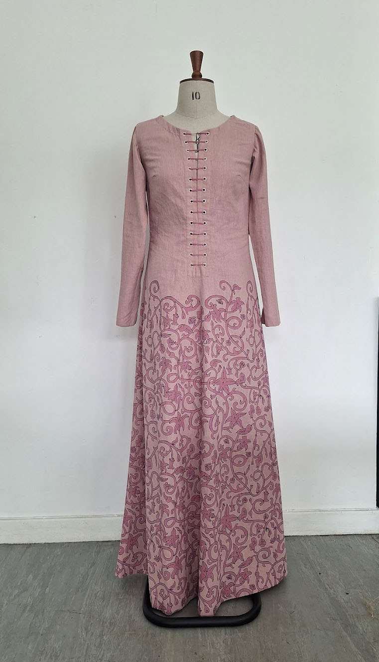 Screen printed dress for Rapunzel costume.