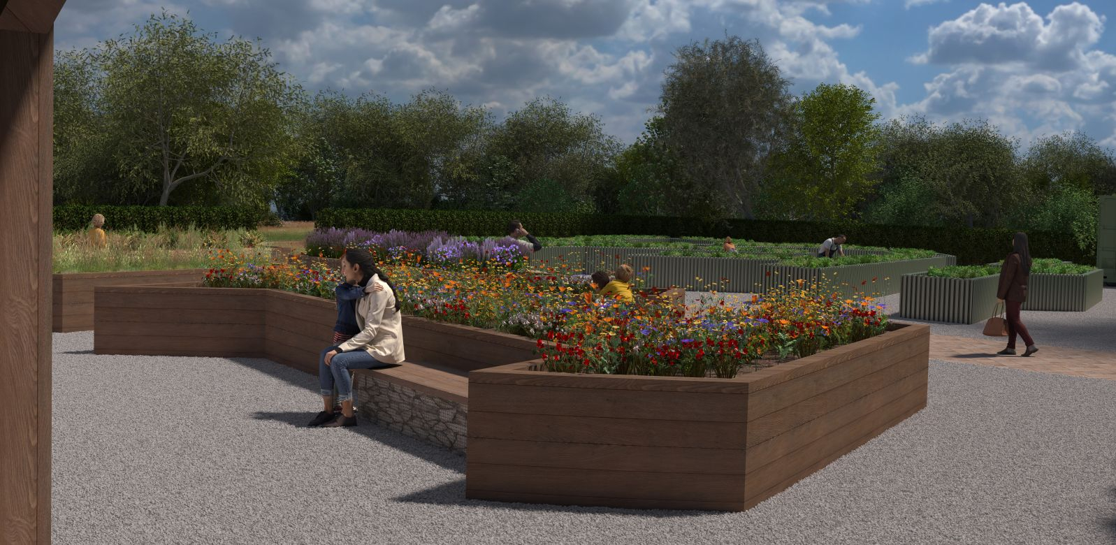 Perspective view of community garden design