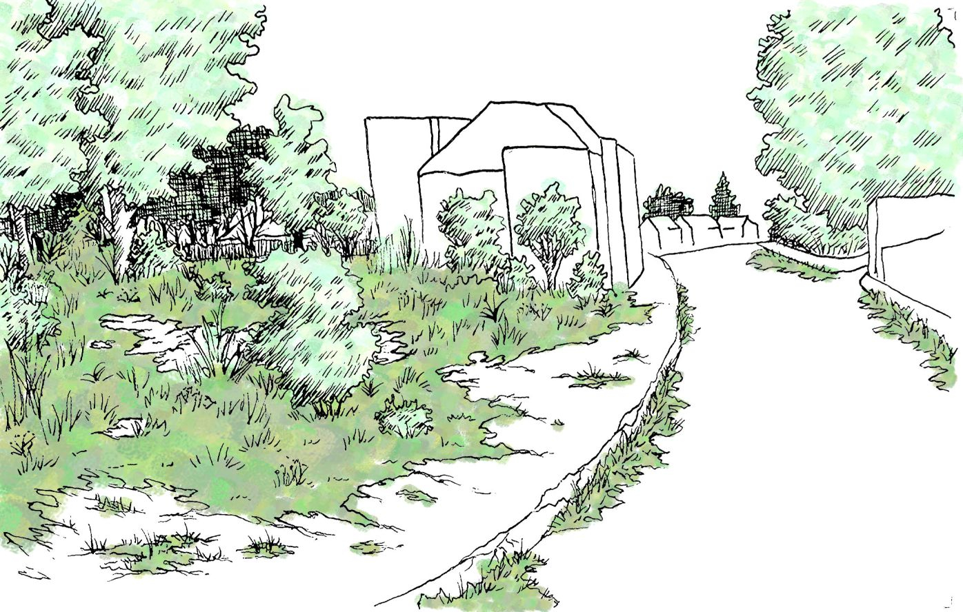 Speculative future drawing of urban area 