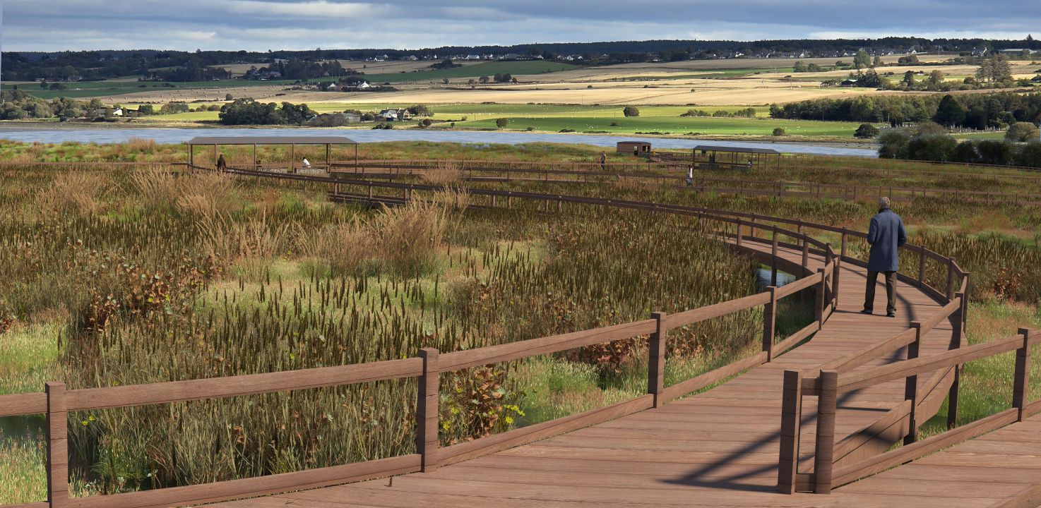 Perspective view of coastal boardwalk entrance