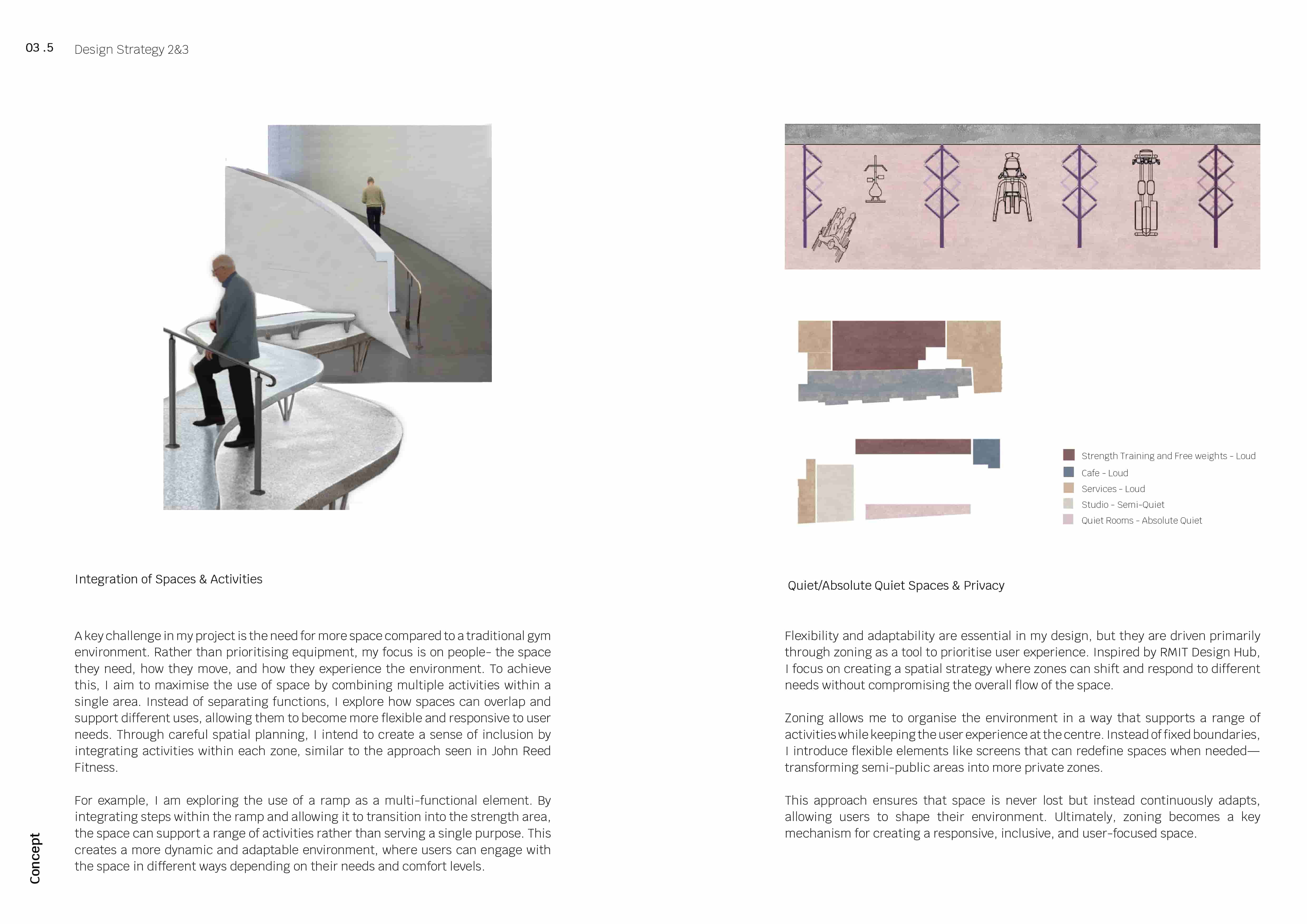 Design Strategy 2&3 | Integration of spaces and quiet spaces versus freedom 