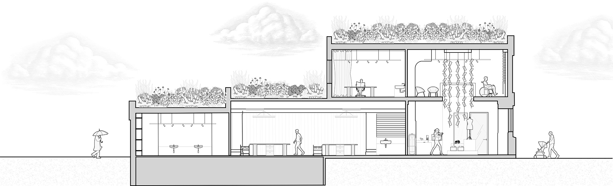 Section drawing showing long cut view