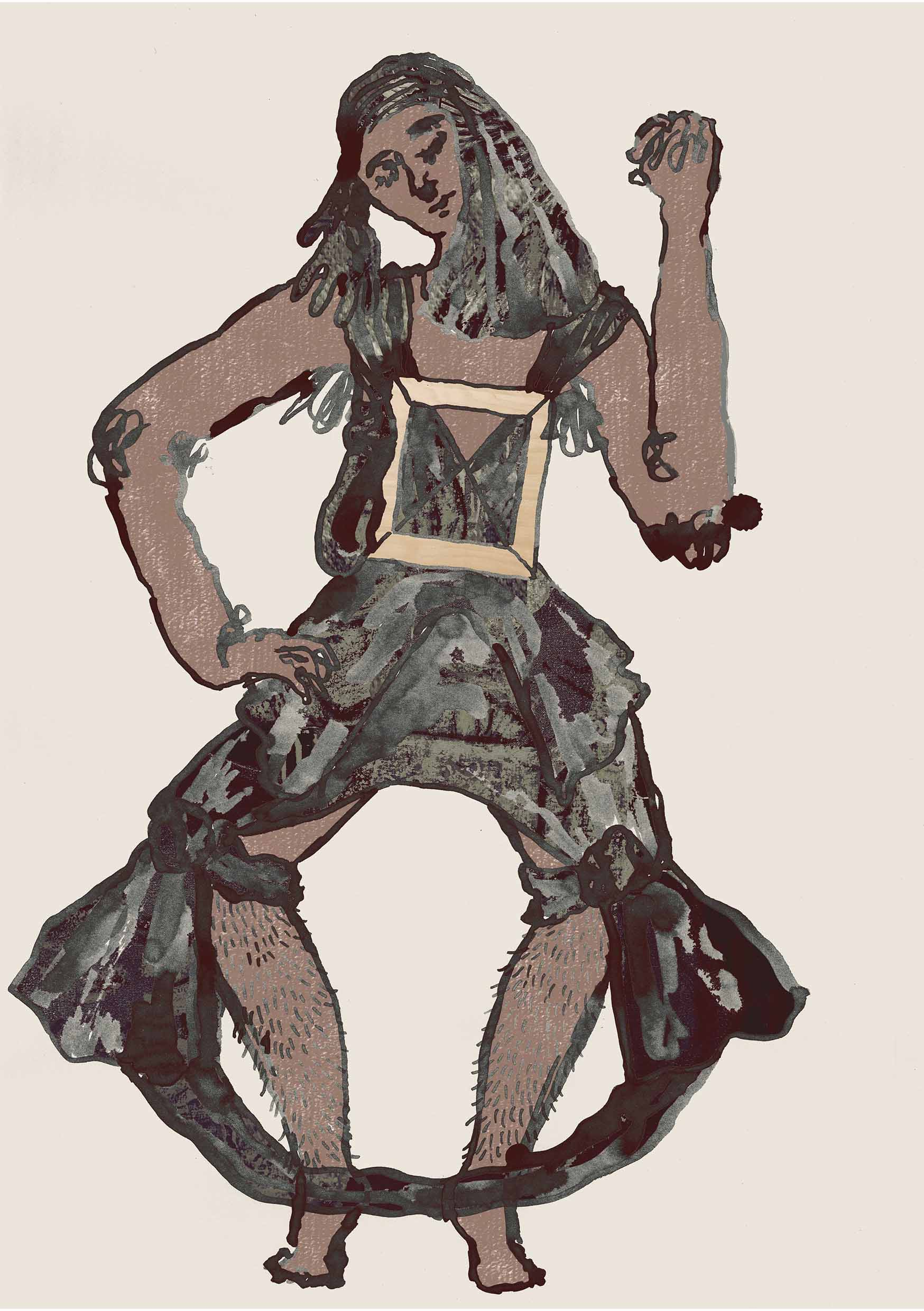 Green and purple printed costume