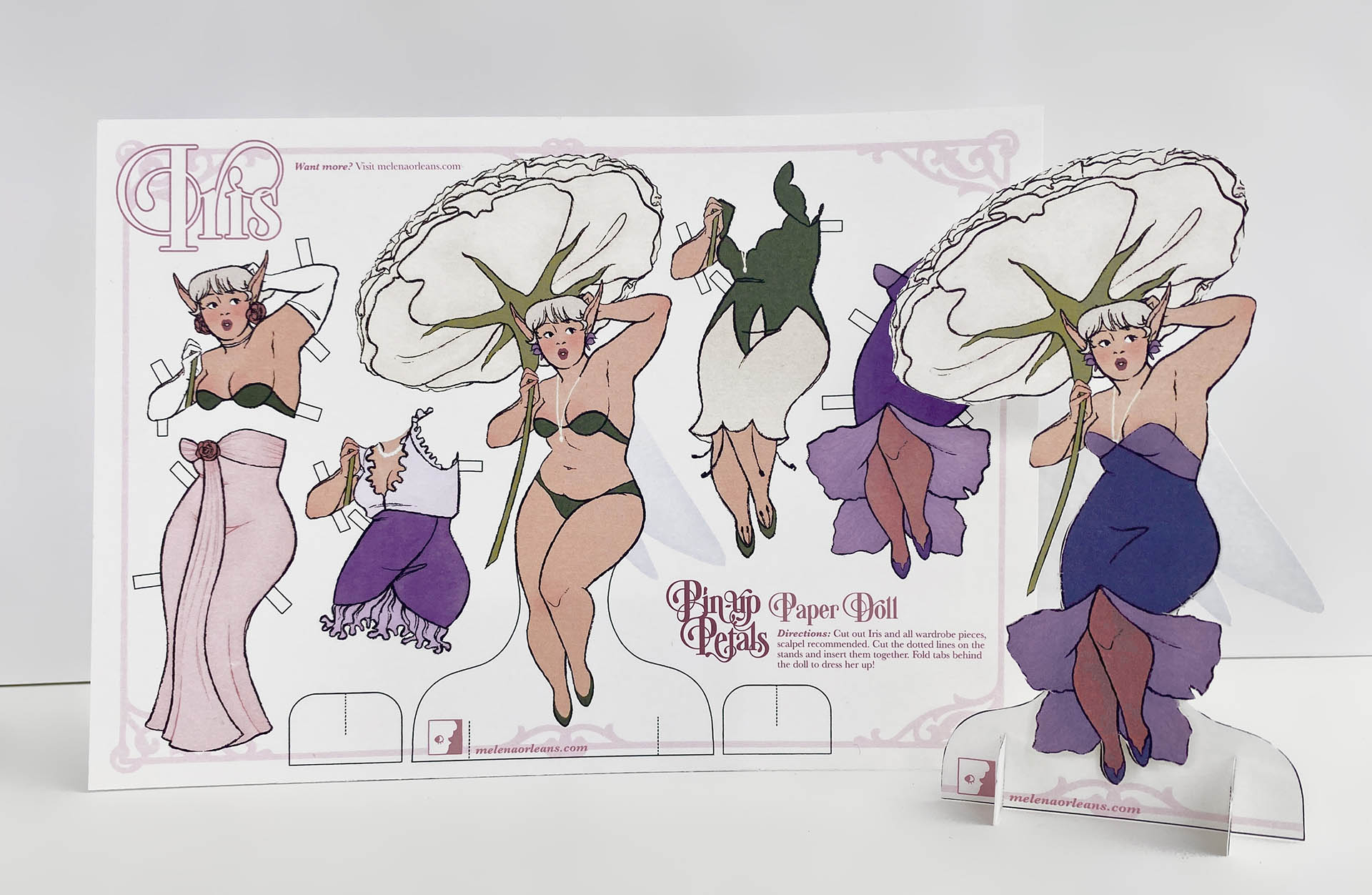 A paper doll sheet for a fairy named Iris.