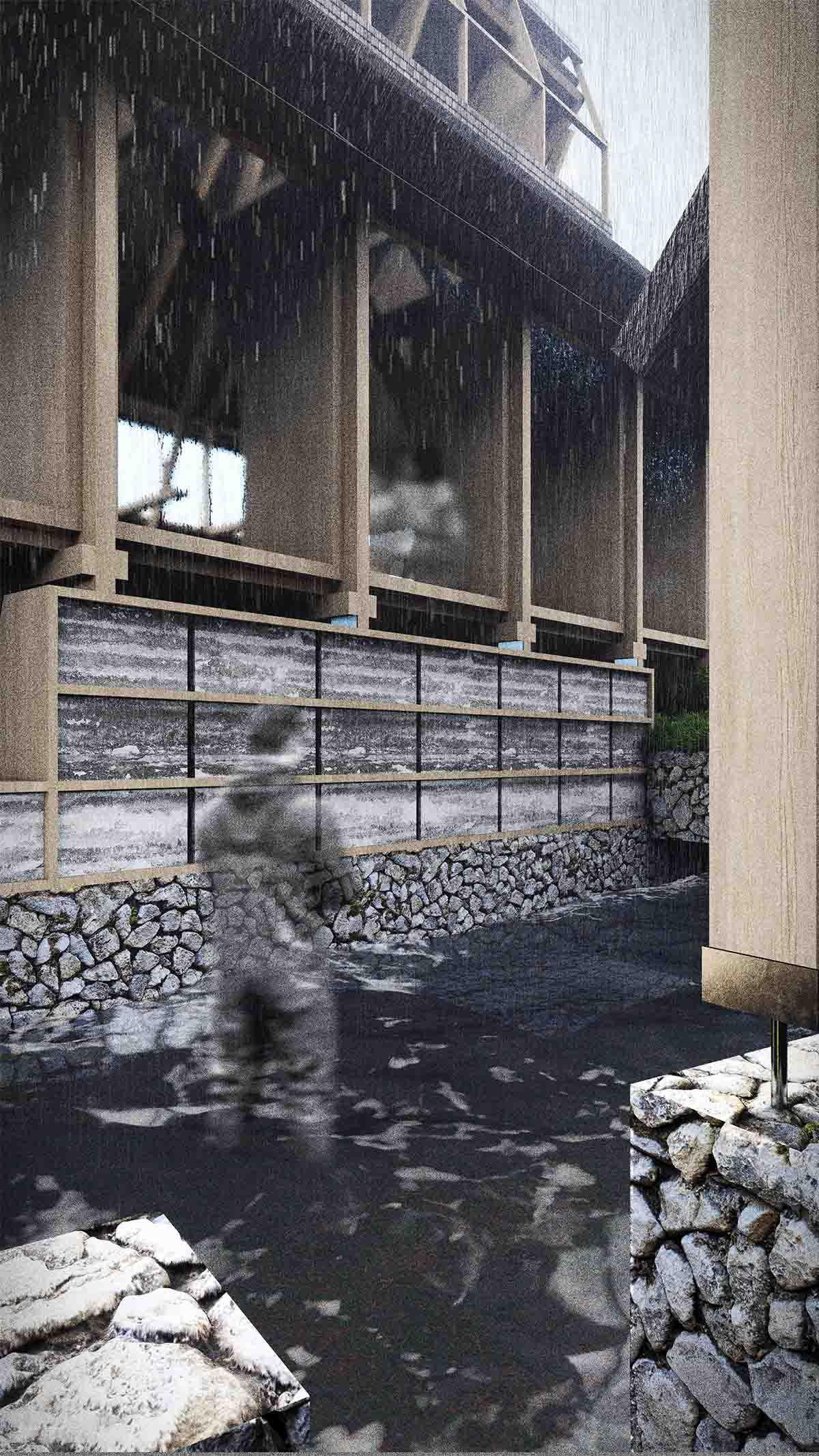 Render of tidal pools in between the building