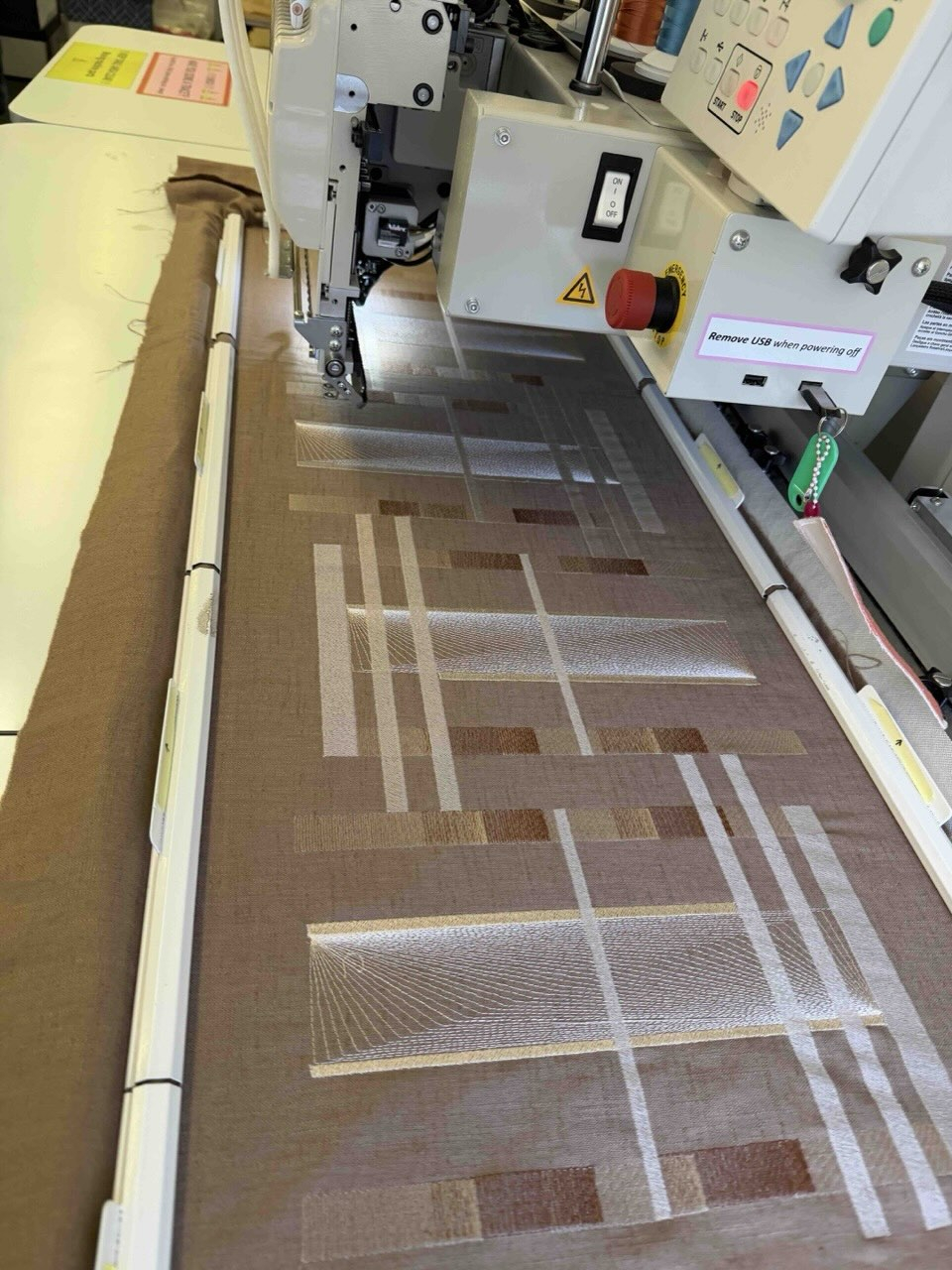 Cad Embroidery process- brown cotton linen 