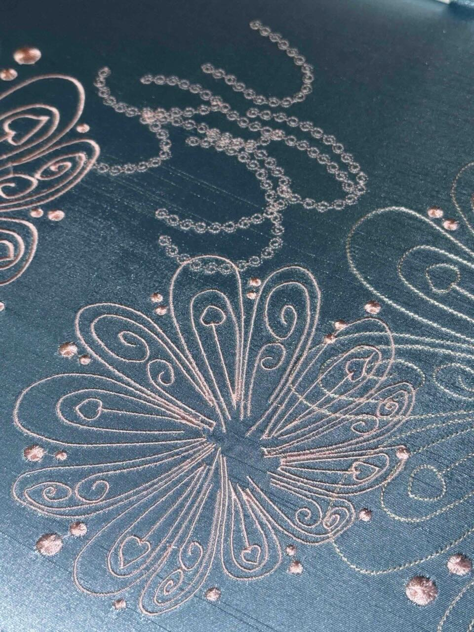 Cad Embroidery- blue satin