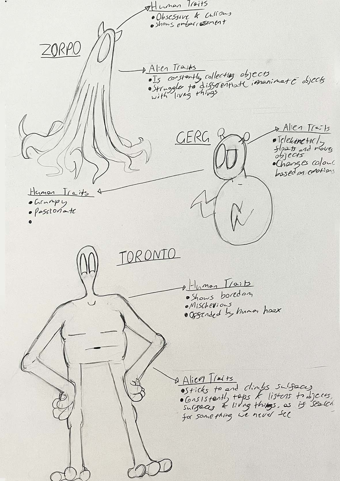 Initial Development notes for the 3 Aliens