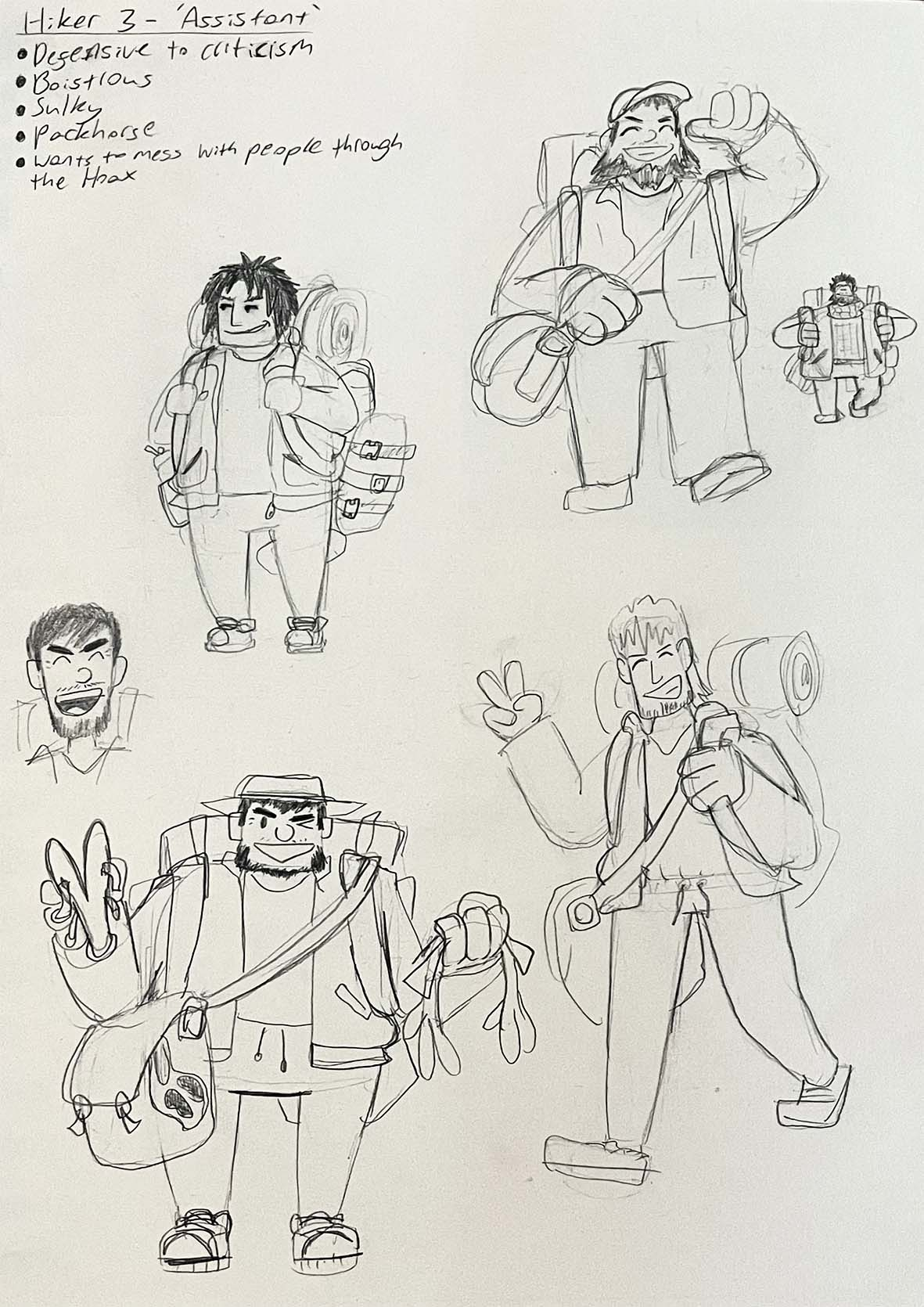 Rob character development sketchbook page