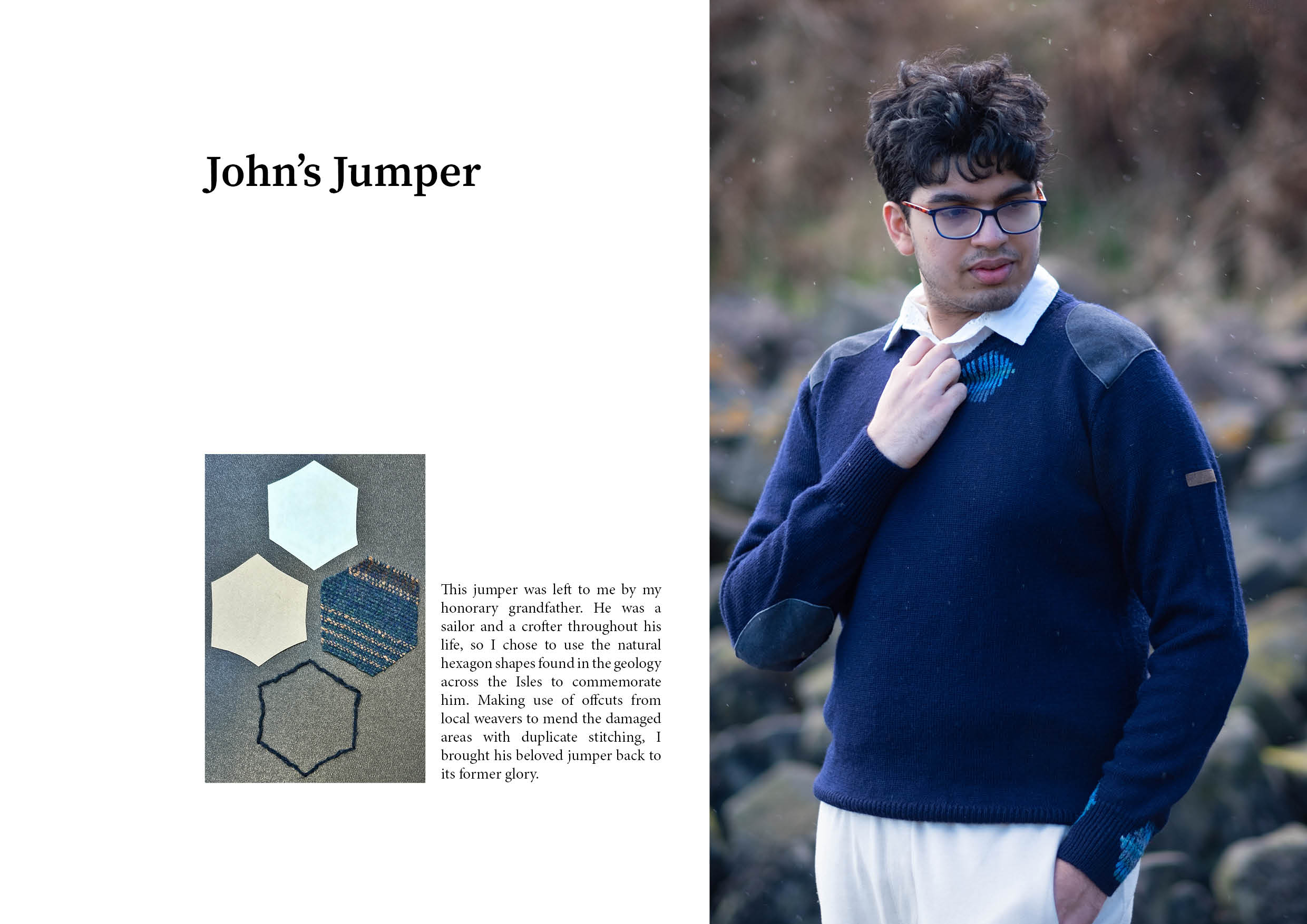 Mended jumper, using duplicate stitching.
