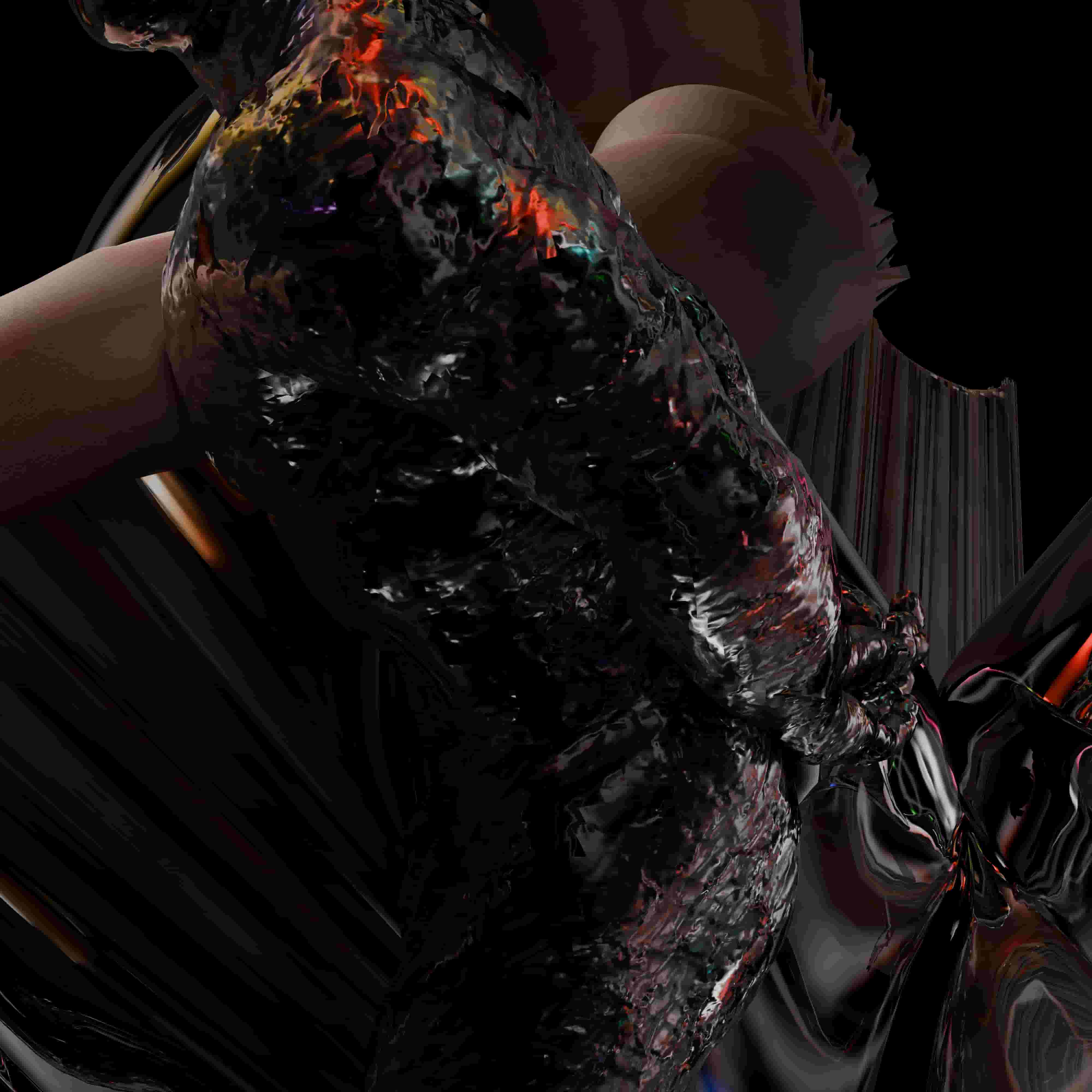 abstract skin like object and glass refractive object