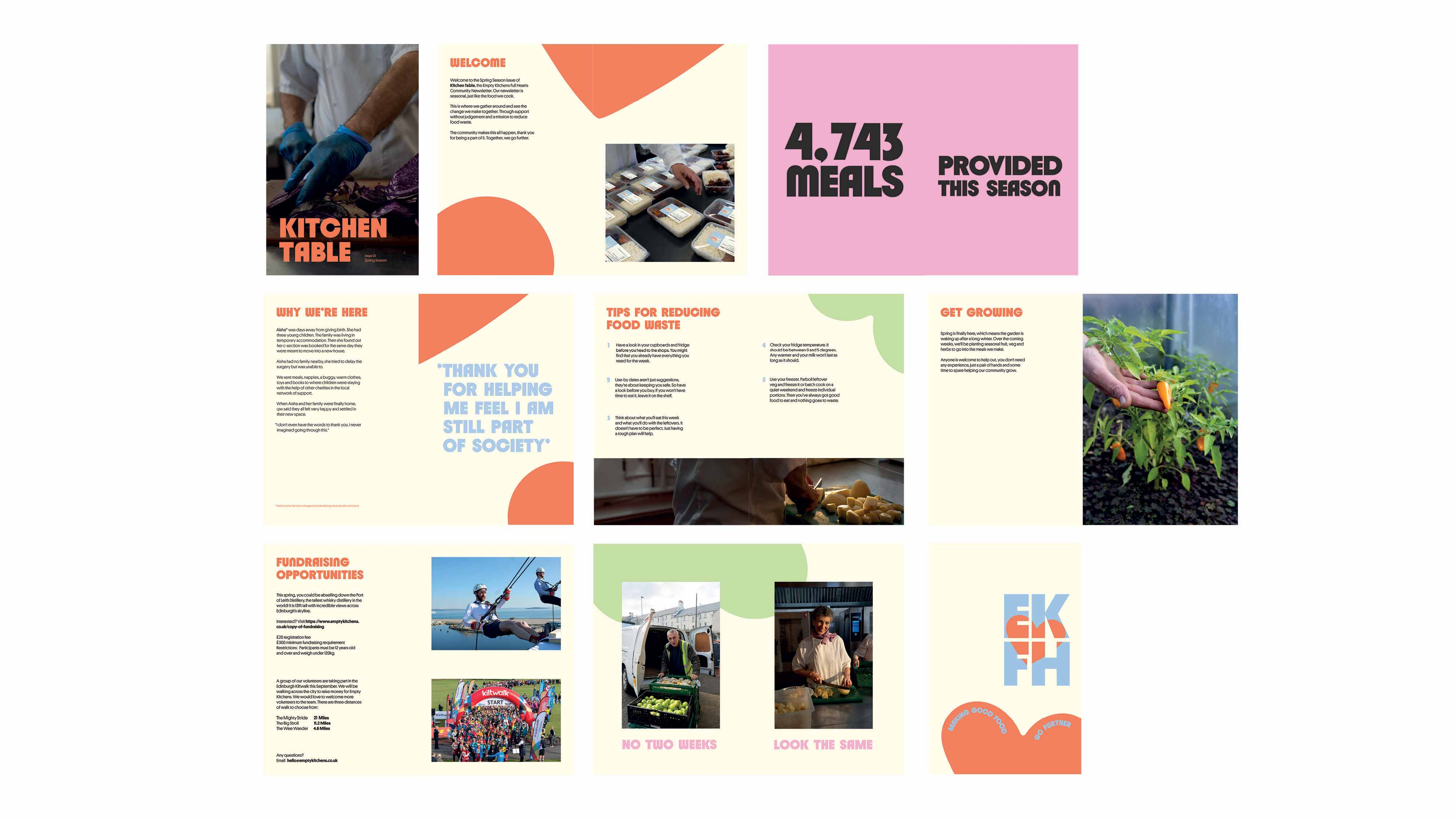 All spread designs from community newsletter collated