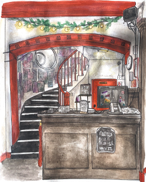 watercolour painting of existing interior