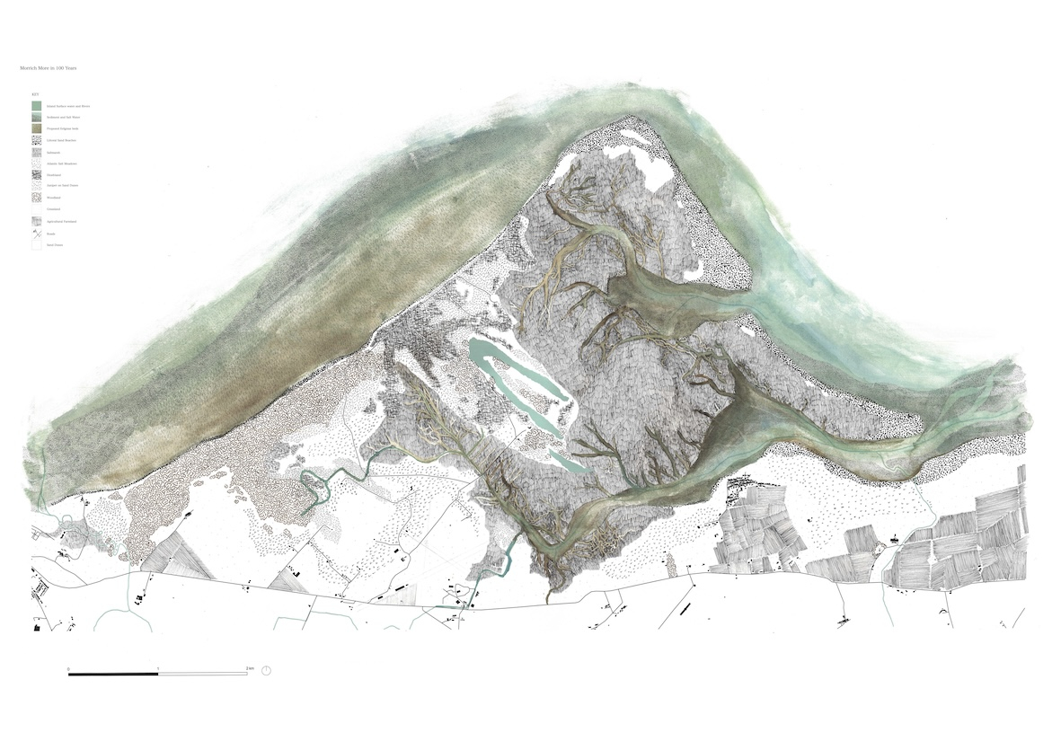 Hand-drawn Hatched plan, my prediction of what Morrich More will look like in 100 years time