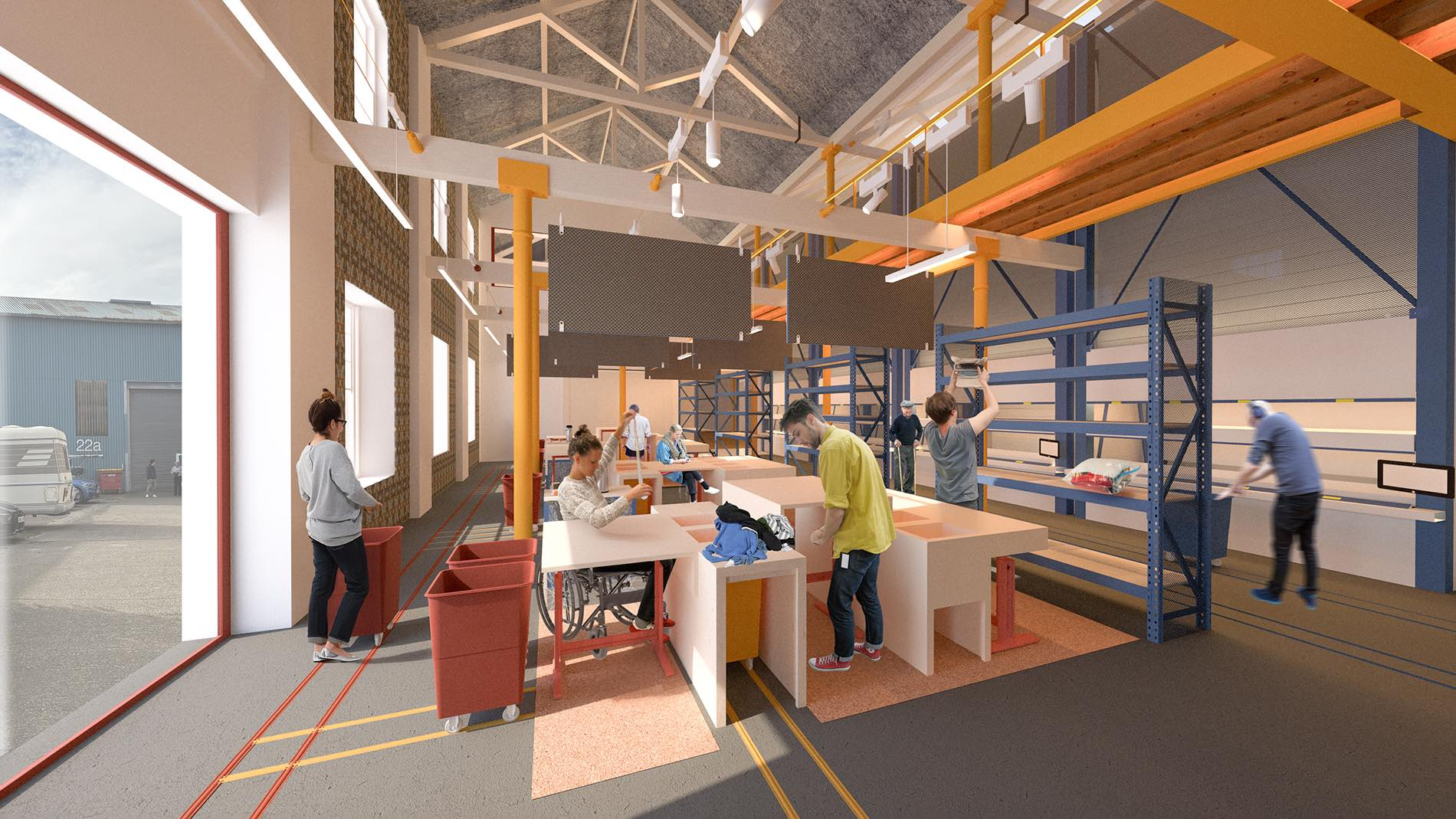 Render of double height sorting room 
